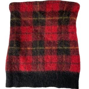 Polo Ralph Lauren Alpaca Merino Wool Blend Cropped Tube Top Buffalo Plaid XS Red